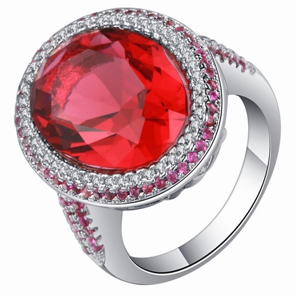 🌹HostPick🌹18+ carat HUGE Pink Ruby & Sim Diamond Ring Sterling Silver NEW. - Picture 10 of 11